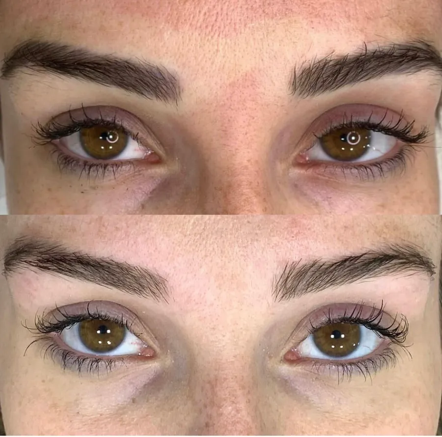 Antes e depois — design natural de sobrancelha